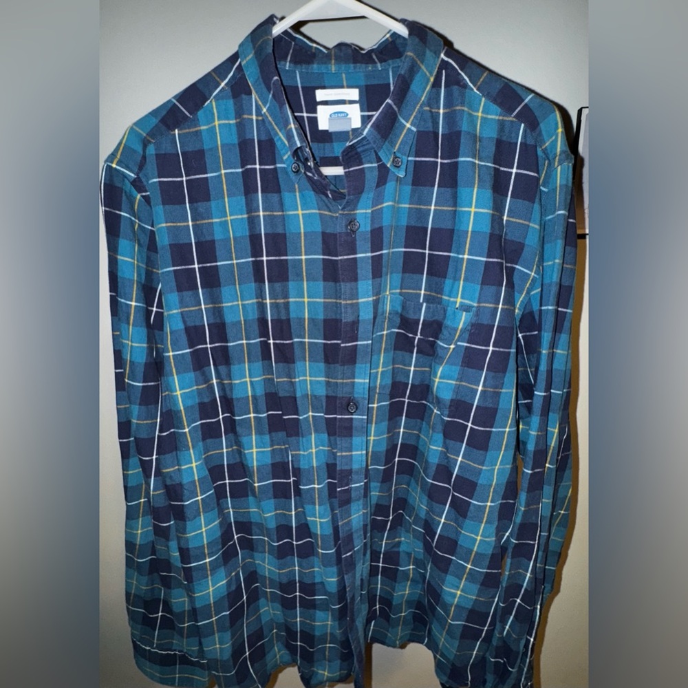 Old Navy Slim Long Sleeve Tartan Plaid Mens Flannel - Large